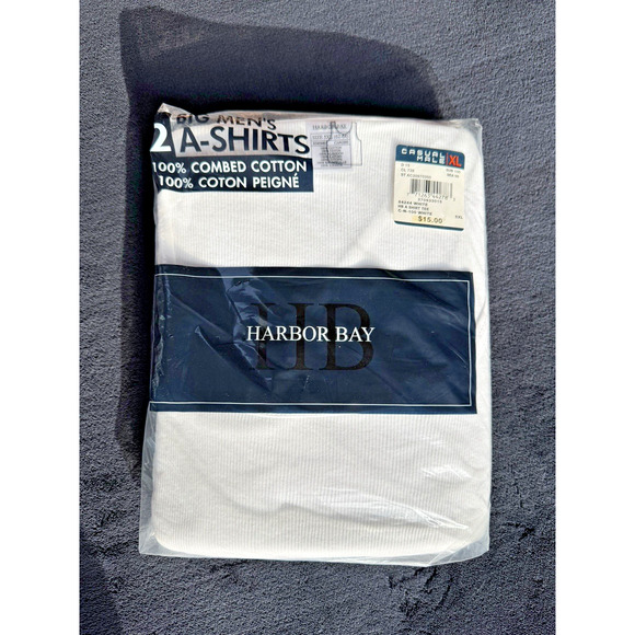 Harbor Bay Tank A-Shirts Big Men's 5XL 62-64 Ribbed Cotton Undershirts 2 Pack - Picture 1 of 5